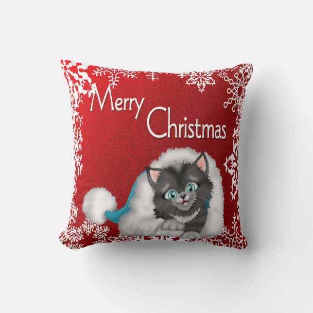 Almohada linda del gatito de las Felices Navidad (Anverso)