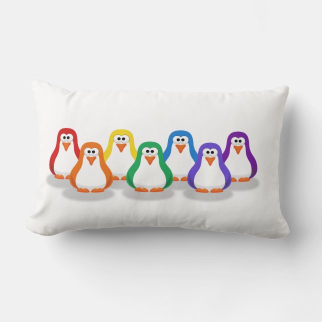 Almohada linda del pingüino del arco iris (Anverso)