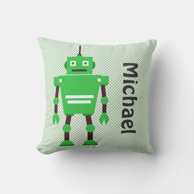 Almohada linda del robot, verde, blanco, negro (Anverso)