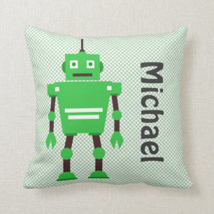 Almohada linda del robot, verde, blanco, negro