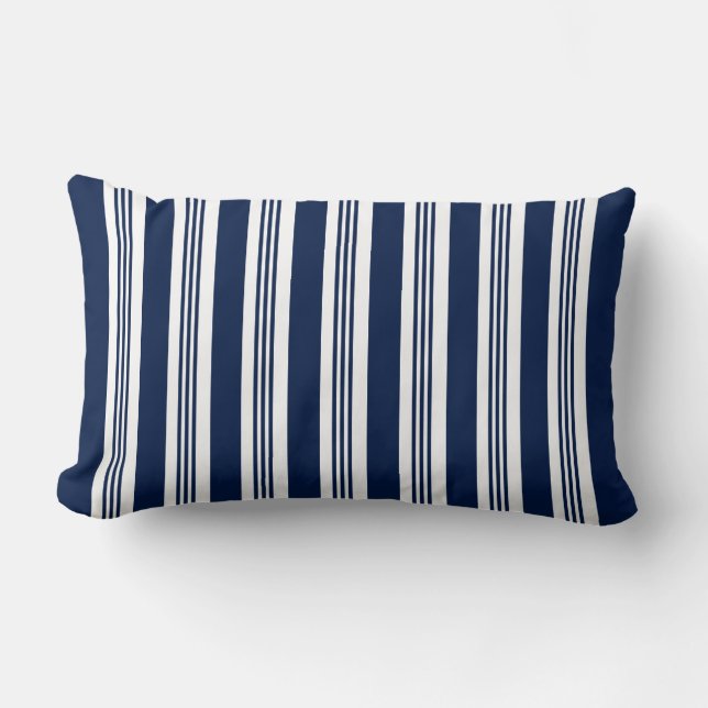 Almohada lumbar a rayas azules y blancas de la mar (Anverso)