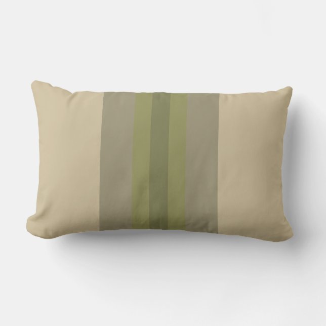 Almohada lumbar a rayas beige verde musgo moderna (Anverso)