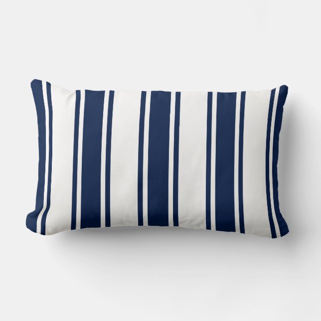 Almohada lumbar a rayas náuticas azul de la marina (Anverso)