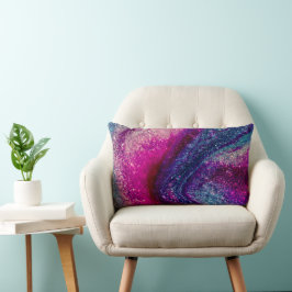Almohada lumbar abstracta de purpurina rosa y azul