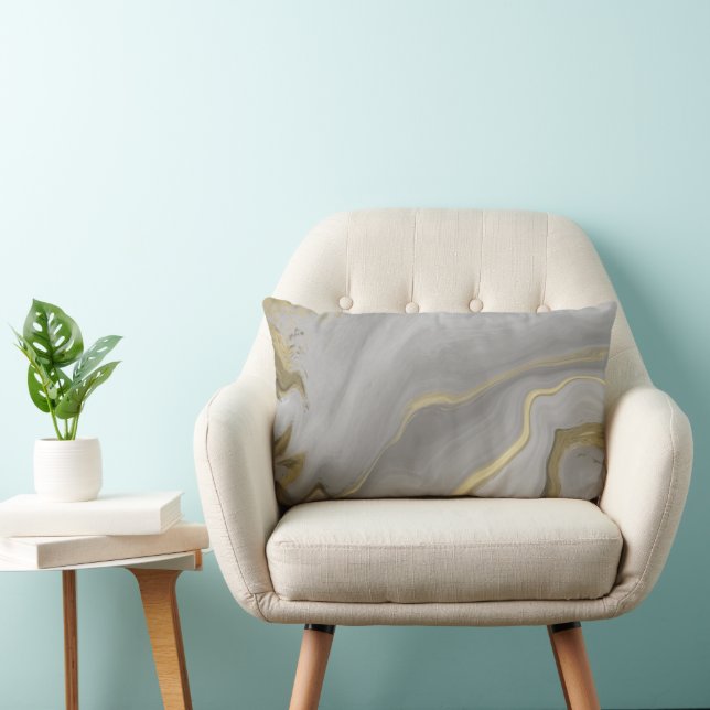Almohada lumbar abstracta dorada gris (Silla)
