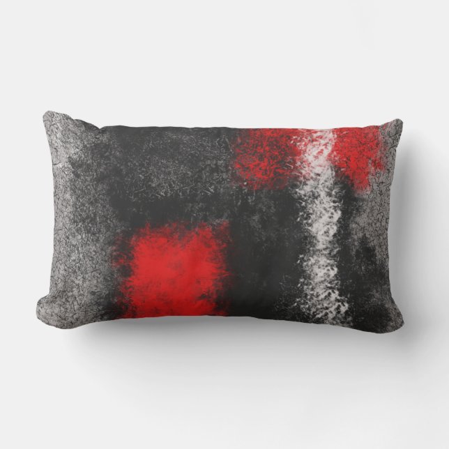 Almohada lumbar abstracta gris oscuro roja y blanc (Anverso)