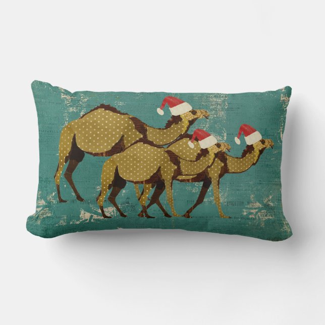 Almohada lumbar azul del navidad de los camellos (Anverso)