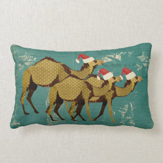 Almohada lumbar azul del navidad de los camellos