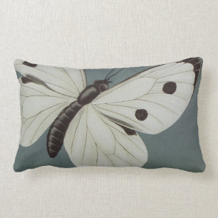 Almohada lumbar azul grande de la mariposa del