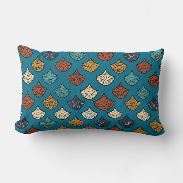 Almohada Lumbar Azul Turquesa con Estampado de Esc (Anverso)