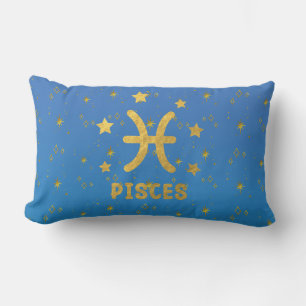 Almohada lumbar azul y dorada del zodiaco de Pisci