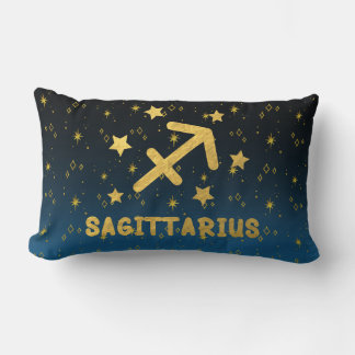 Almohada lumbar azul y dorada del zodiaco de Sagit