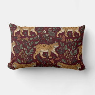 Almohada Lumbar Burdeos Profundo Estampa Botánica