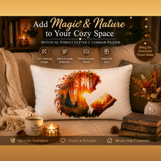 Almohada Lumbar Carta C Bosque Místico | Fantasía