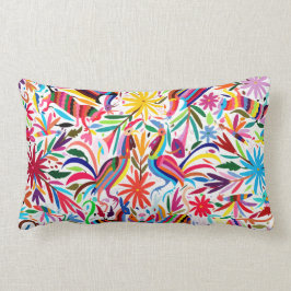 Almohada lumbar colorida de Otomi, bordado