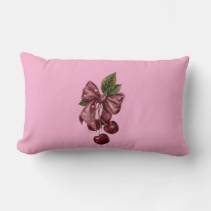 Almohada lumbar con lazo rosa y cereza Coquette