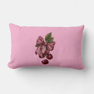 Almohada lumbar con lazo rosa y cereza Coquette