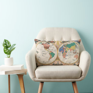 Almohada lumbar con mapa del mundo vintage