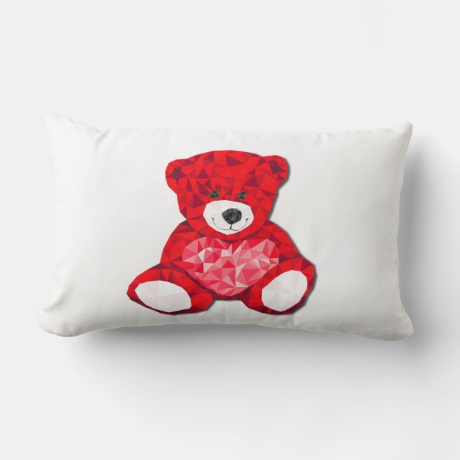 almohada lumbar con oso de peluche rojo en blanco. (Anverso)