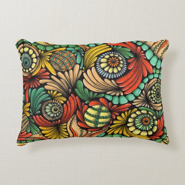 Almohada lumbar con patrón botánico Zentangle artí (Anverso)