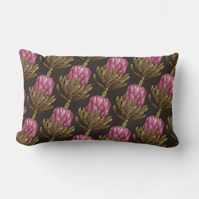 Almohada lumbar con patrón de planta de flor prote (Anverso)