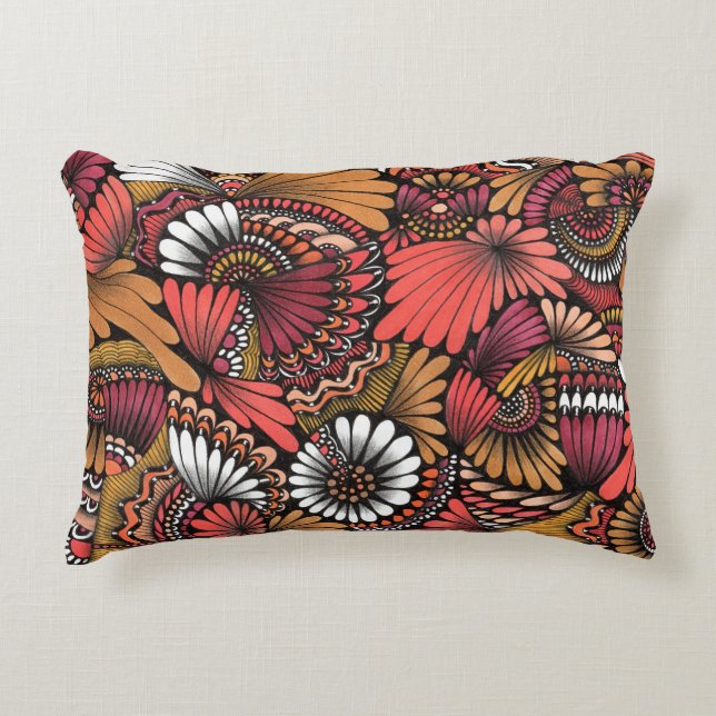 Almohada lumbar con patrón floral de Zentangle art (Anverso)
