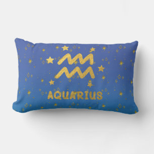 Almohada lumbar de Acuario azul y dorado