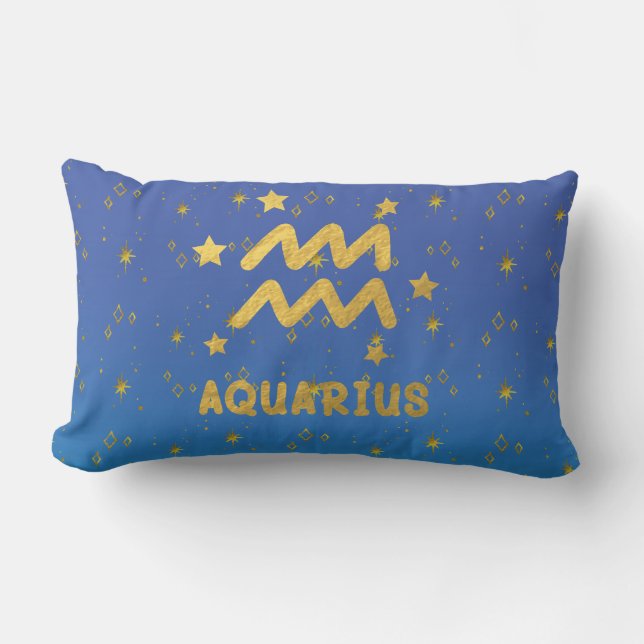 Almohada lumbar de Acuario azul y dorado (Anverso)