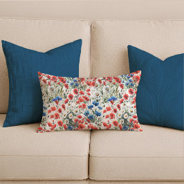 Almohada lumbar de amapola y margarita con aquarel