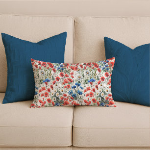 Almohada lumbar de amapola y margarita con aquarel