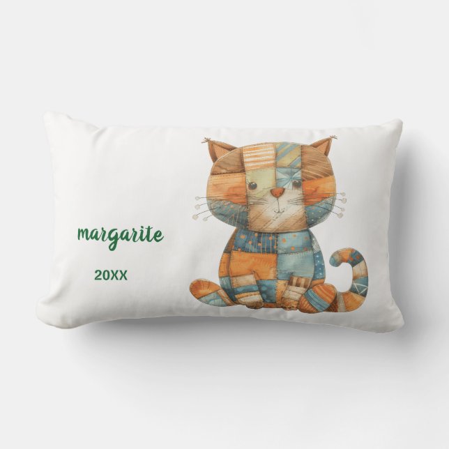 Almohada lumbar de arte de gato calico personaliza (Anverso)
