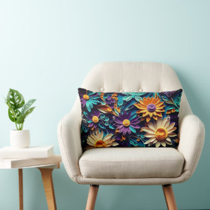Almohada lumbar de arte de papel floral con reliev