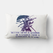 Almohada Lumbar de Arte Samurái con Tinta Azul y C