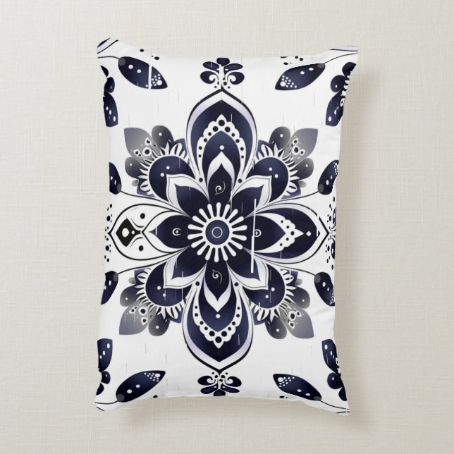 Almohada lumbar de azulejo mandala floral azul mar (Atrás (Vertical))