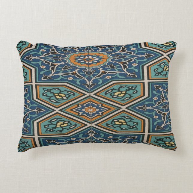Almohada Lumbar de Baldosa Persa Turquesa – Elegan (Anverso)