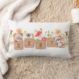 Almohada lumbar de bloques de bebé, osos y flores