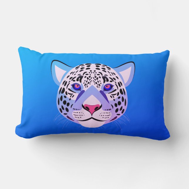 Almohada lumbar de cabeza de leopardo azul y púrpu (Anverso)
