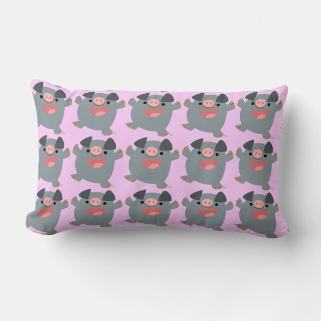 Almohada lumbar de cerdo saltarín de dibujos anima (Anverso)