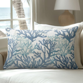 Almohada lumbar de coral de Mar Azul y Blanco