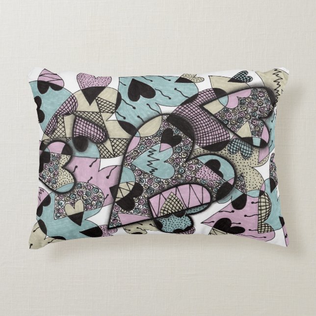 Almohada lumbar de corazones Zentangle artísticos  (Anverso)