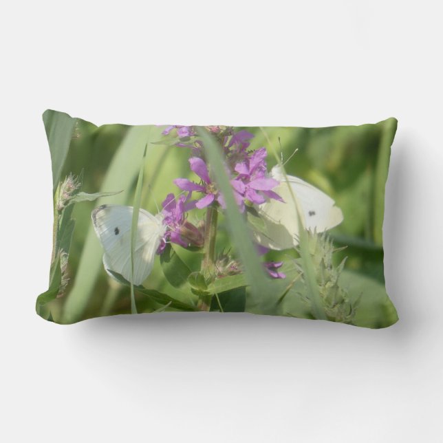 Almohada lumbar de dos mariposas blancas de col (Anverso)