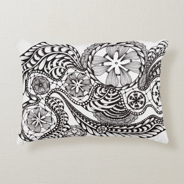 Almohada lumbar de encaje negro y blanco minimalis (Anverso)