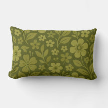 Almohada lumbar de flores retro en verde oliva