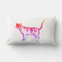 Almohada lumbar de gato de arte pop neón retro