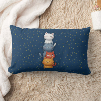 Almohada lumbar de gatos apilados lindos 🐱 | Azul