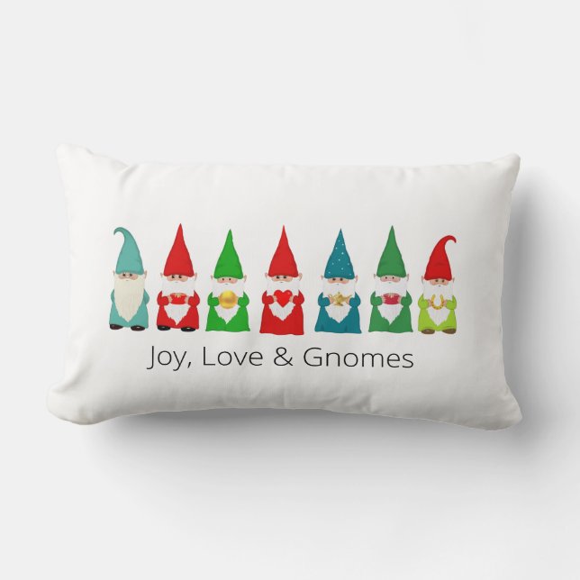 Almohada lumbar de gnomos de Navidad, alegría y am (Anverso)