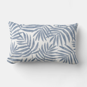 Almohada lumbar de hojas de palma azules y blancas