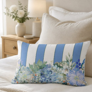 Almohada lumbar de hortensia azul y rayas florales