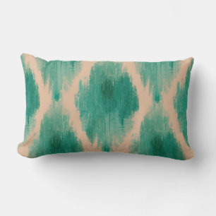 Almohada lumbar de Ikat moderna en azul turquesa  