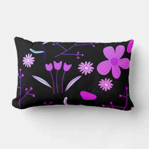 Almohada lumbar de impresión floral rosa y negra